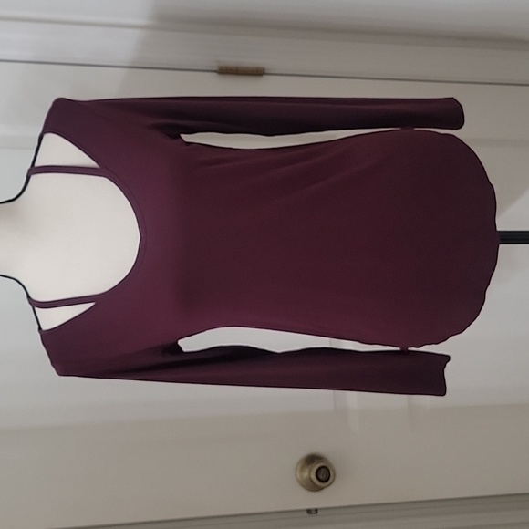 Loft Size S Burgundy / Wine Long Sleeve Top with Shoulder Cutouts, EUC - Picture 1 of 11